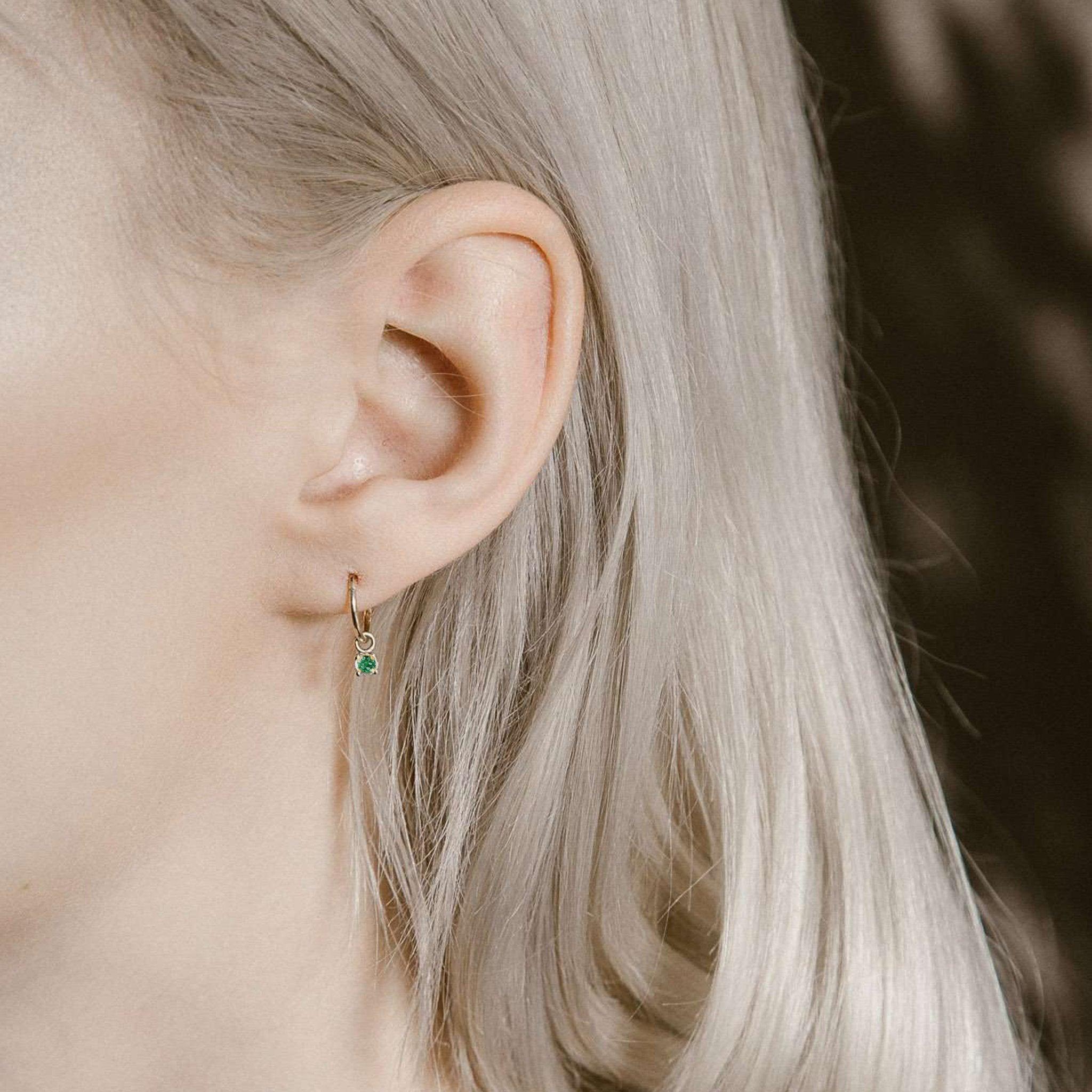 Earrings-Emerald Sleeper Earrings. Made to order in Australia, 2-4 weeks. Ethically sourced diamonds, recycled gold.-ELIISE MAAR JEWELLERY