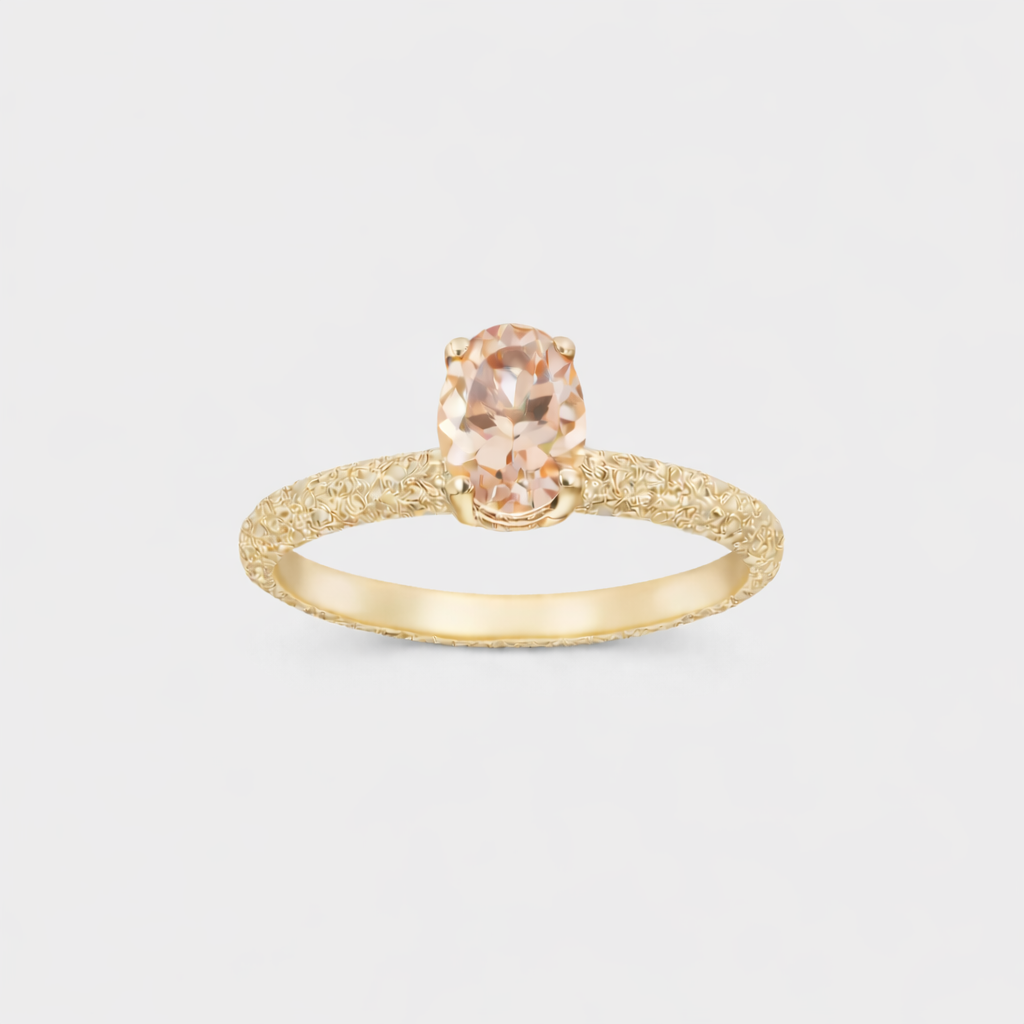 Rings-One of Eliise Maar’s most-renowned pieces from her signature FROST collection. The Fine Frost Morganite Ring in Rose Gold wears like a modern day fairytale. Designed for everyday living and as the perfect engagement ring. The frost texture is unique to Eliise Maar, making it a distinct and recognizable piece of jewellery that will never fade. Complete with a sparkling peach Morganite stone for an aspect of the divine.-ELIISE MAAR JEWELLERY