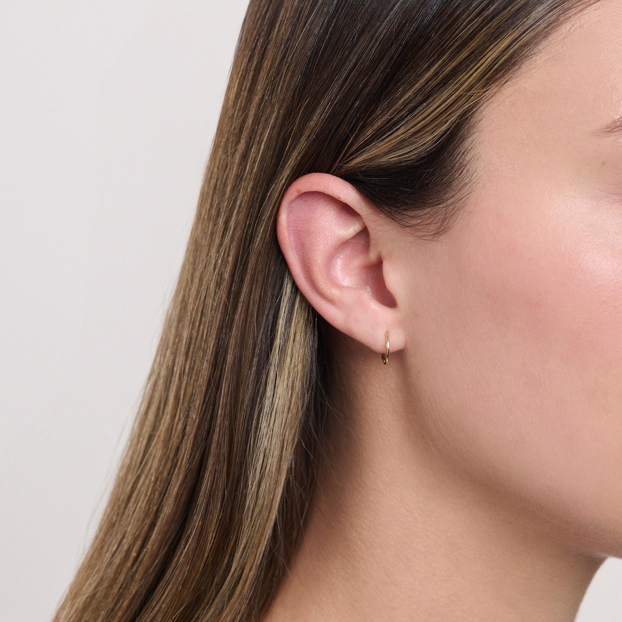 Earrings-Gold Sleeper Earrings, made to order with 2-4 week lead time. Made in Australia using ethically sourced diamonds, gemstones, and recycled gold. Comfortable, simple design for day and night wear.-ELIISE MAAR JEWELLERY