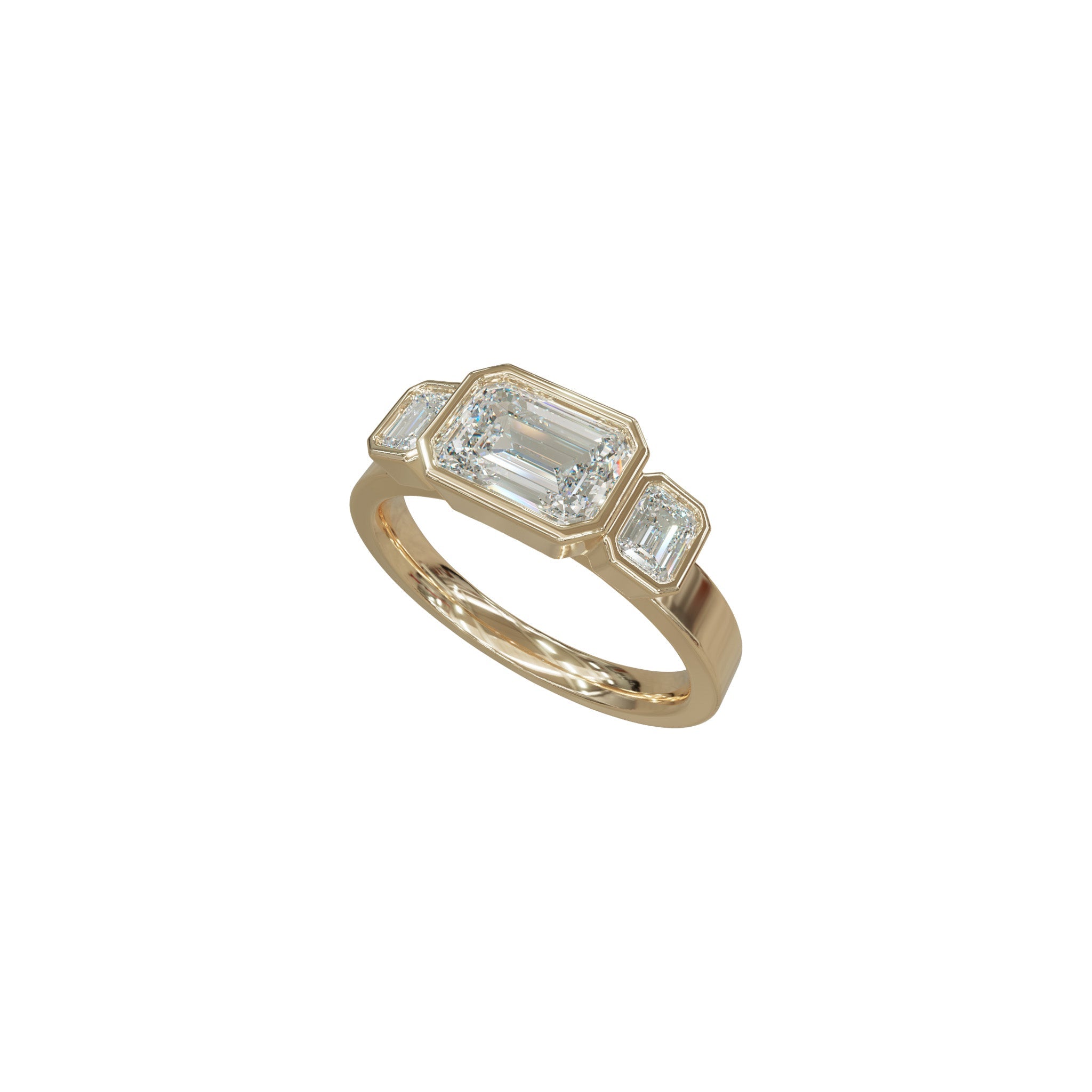 Rings-In the realm of timeless romance, the HERR Diamond Trilogy Ring stands as a beacon of enduring love and shared destiny. Featuring an east-west emerald-cut centre stone, flanked by two complementary emerald-cut diamonds. Cradled in a bezel setting that accentuates their brilliance, the trilogy symbolizes the cherished past, vibrant present, and boundless future of a couple's journey together. As part of the esteemed Le Courage collection, the HERR Diamond Trilogy Ring celebrates the courage inherent in