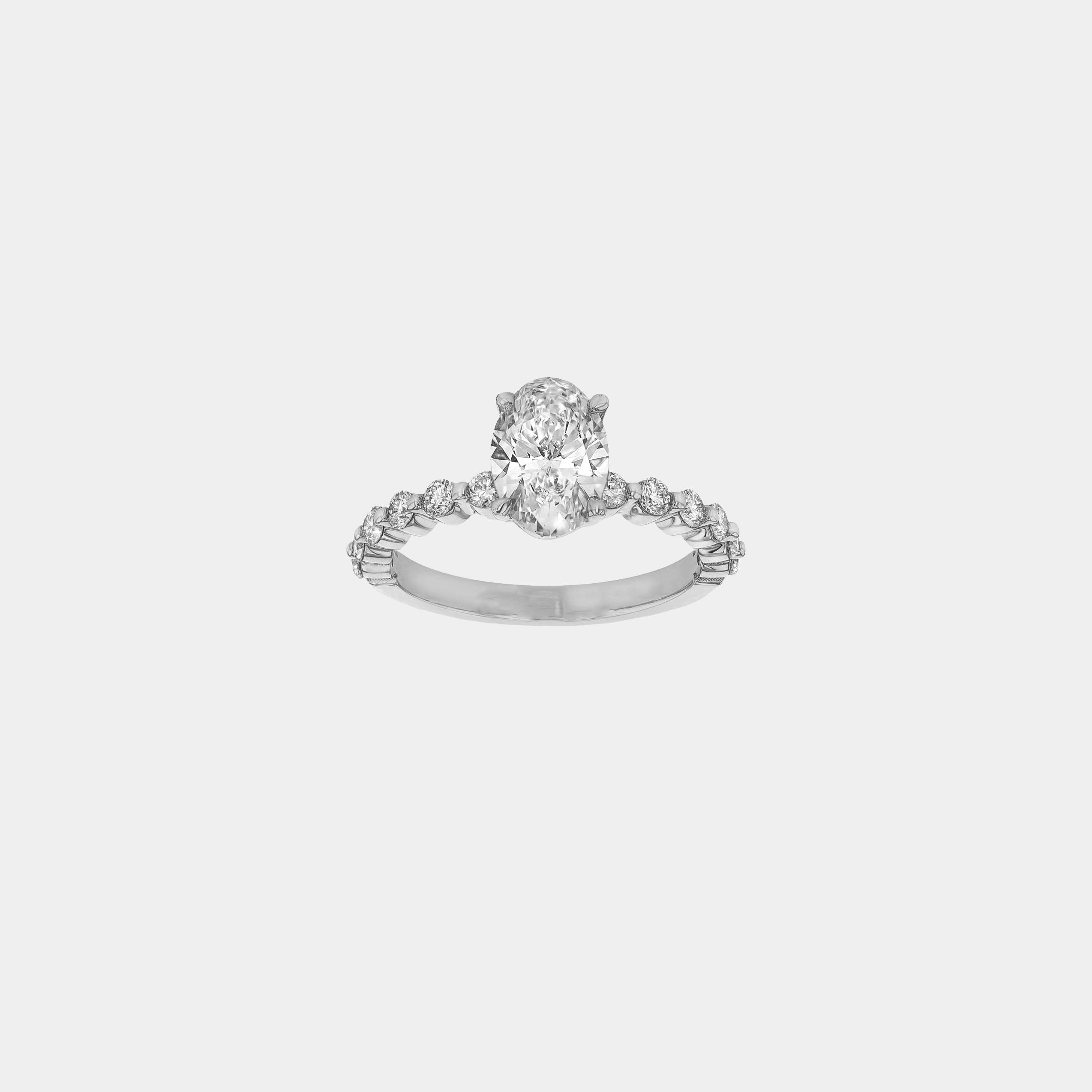 Rings-Exemplify the beauty of the oval cut diamond with the beautiful round brilliant cut diamonds set into the band of this ring. A truly stunning ring to love for a lifetime. Pair with the Petite Josephine or Josephine Luxe for a matching wedding set.-ELIISE MAAR JEWELLERY