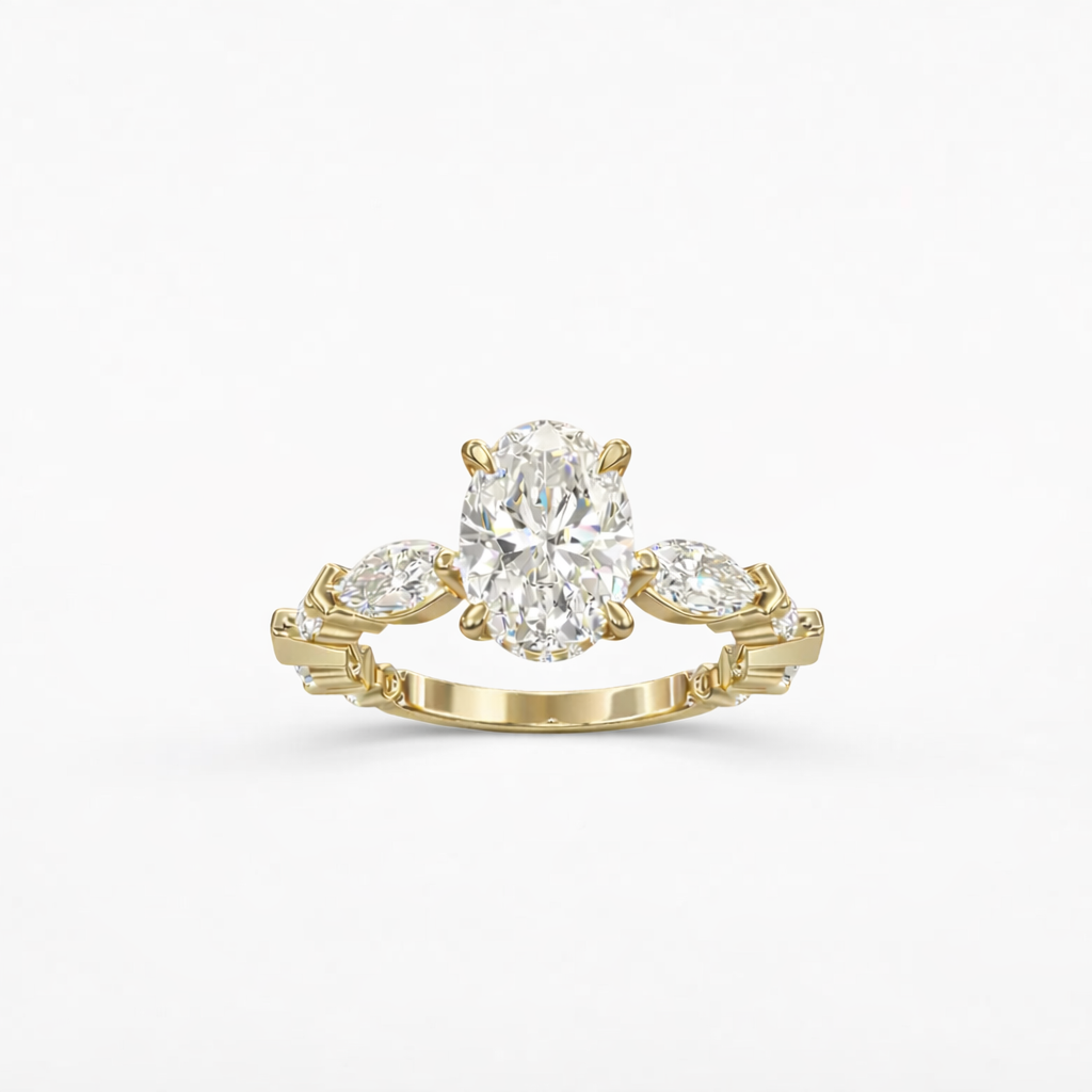 Rings-The quintessential Eliise Maar creation. Featuring a flowing arrangement of round brilliant and marquise cut diamonds embedded in the band, this ring forms a radiant wave that culminates in the central gemstone of your choice. Elegantly crafted, it exudes refined femininity and captivates with its luminous allure.-ELIISE MAAR JEWELLERY