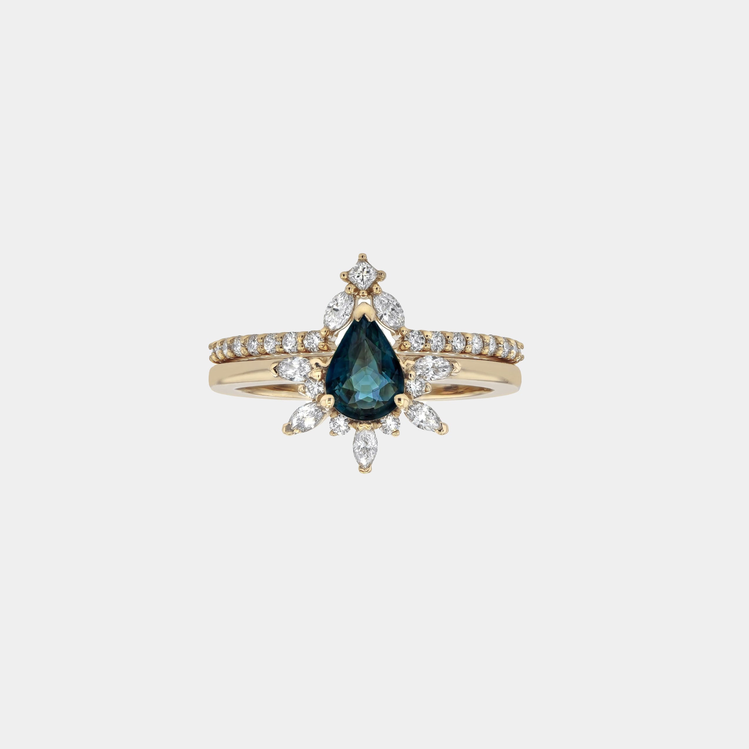 Rings-Feminine, nostalgic nod to the beauty, timelessness and grace of what it means to be woman. Centre stone is a stunning Australian Sapphire completed with a divine diamond halo. Destined to be your forever obsession. Product Details - Features a 0.70ct natural deep blue Australian Sapphire- Half halo features marquise and round F/SI1 natural diamonds (approximately 0.20ct)- Shop the Natasha Diamond Crown to complete the set- The ring is 1.85mm wide and 1.6mm thick-ELIISE MAAR JEWELLERY