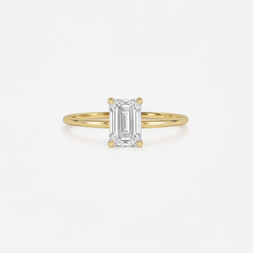Rings-A classic solitaire featuring an emerald cut diamond. Available in various diamond sizes.-ELIISE MAAR JEWELLERY