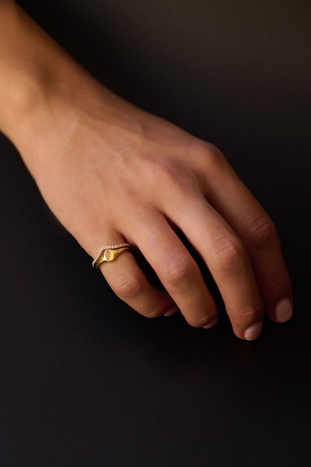 Rings-An exquisitely dainty signet band. Set with a rare pink diamond, this signet is perfect as a pinky ring or delicate band on any finger. Stunning by itself or paired with the staple signet diamond band for extra radiance.-ELIISE MAAR JEWELLERY