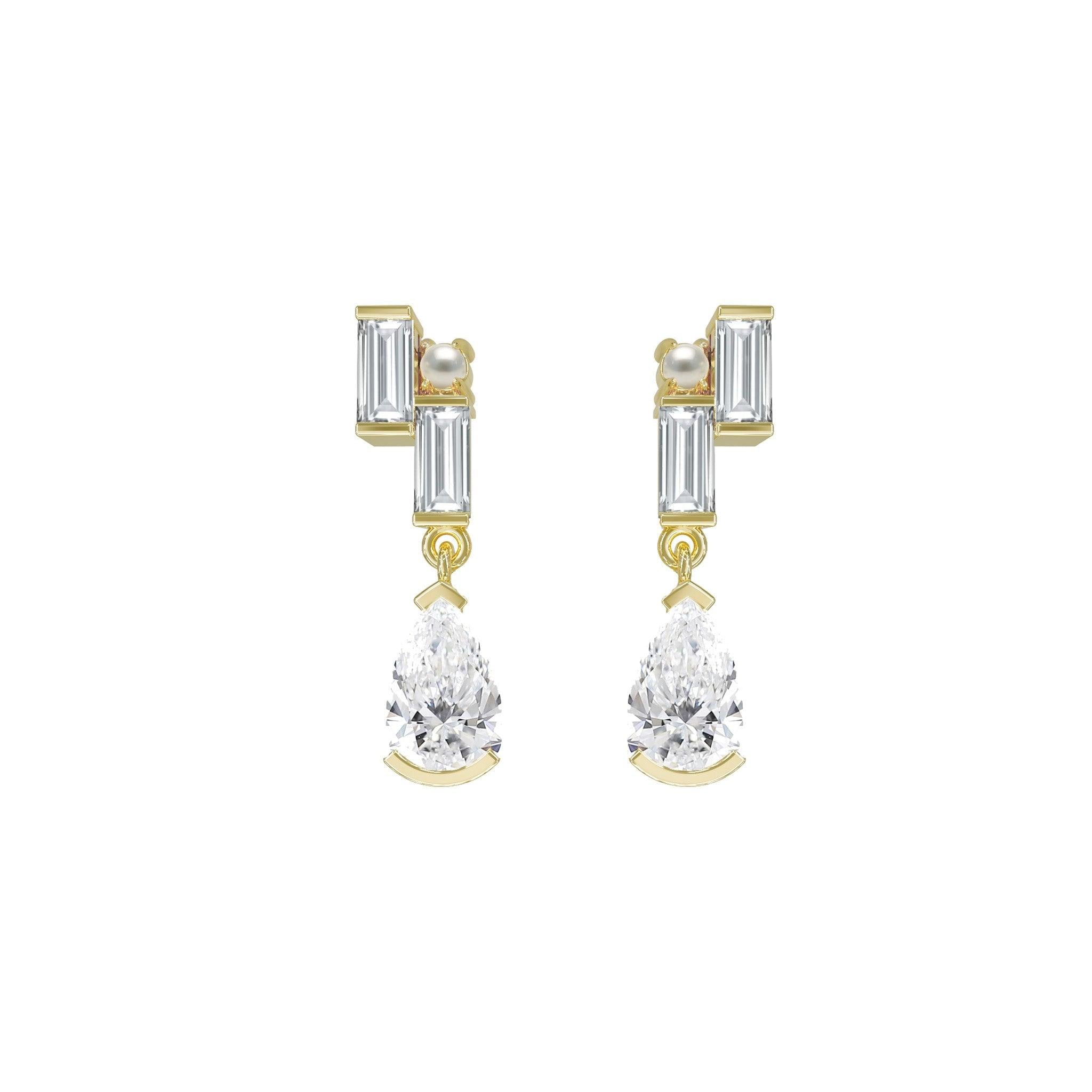 Earrings-Stellar Earrings with baguette-cut stones in warm gold. Made to order in Australia, 2-4 weeks lead time. Ethically sourced diamonds and recycled gold.-ELIISE MAAR JEWELLERY