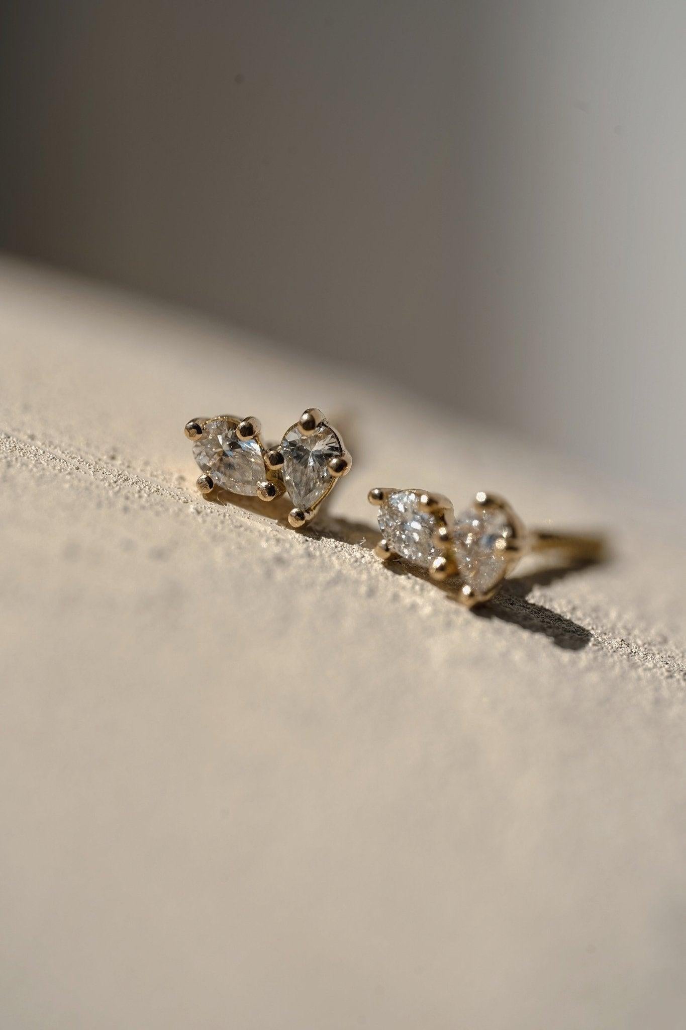 Earrings-The Other Half Earrings feature natural pear cut diamonds with secure screw back fastening. Made to order in Australia with a 2-4 week lead time. Ethically sourced diamonds and gemstones, using recycled and refined gold. Part of the Other Half Collection. Contact info@eliisemaar.com for details.-ELIISE MAAR JEWELLERY