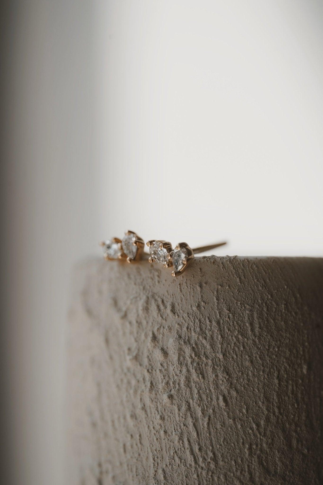 Earrings-The Other Half Earrings feature natural pear cut diamonds with secure screw back fastening. Made to order in Australia with a 2-4 week lead time. Ethically sourced diamonds and gemstones, using recycled and refined gold. Part of the Other Half Collection. Contact info@eliisemaar.com for details.-ELIISE MAAR JEWELLERY
