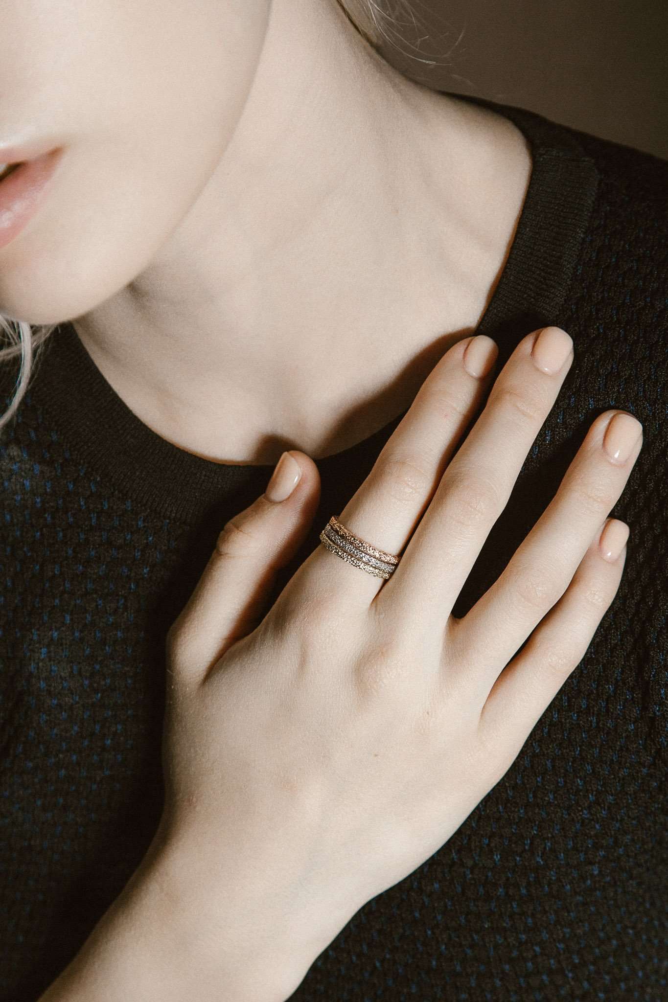 Rings-Inspired by the frosty landscapes of Estonia, this detailed gold band is delicate and sophisticated. Stunning as a stand alone ring or stacked.-ELIISE MAAR JEWELLERY