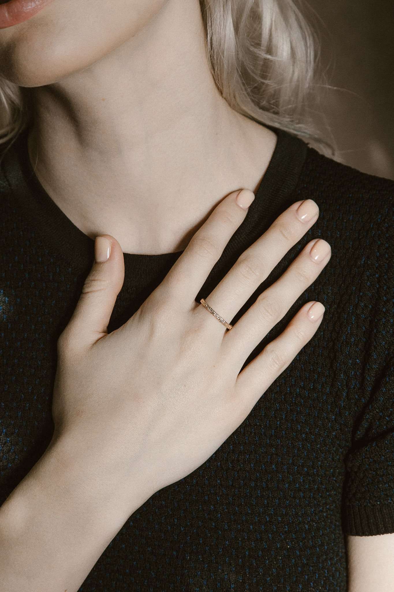 Rings-Inspired by the frosty landscapes of Estonia, this detailed gold band is delicate and sophisticated. Stunning as a stand alone ring or stacked.-ELIISE MAAR JEWELLERY