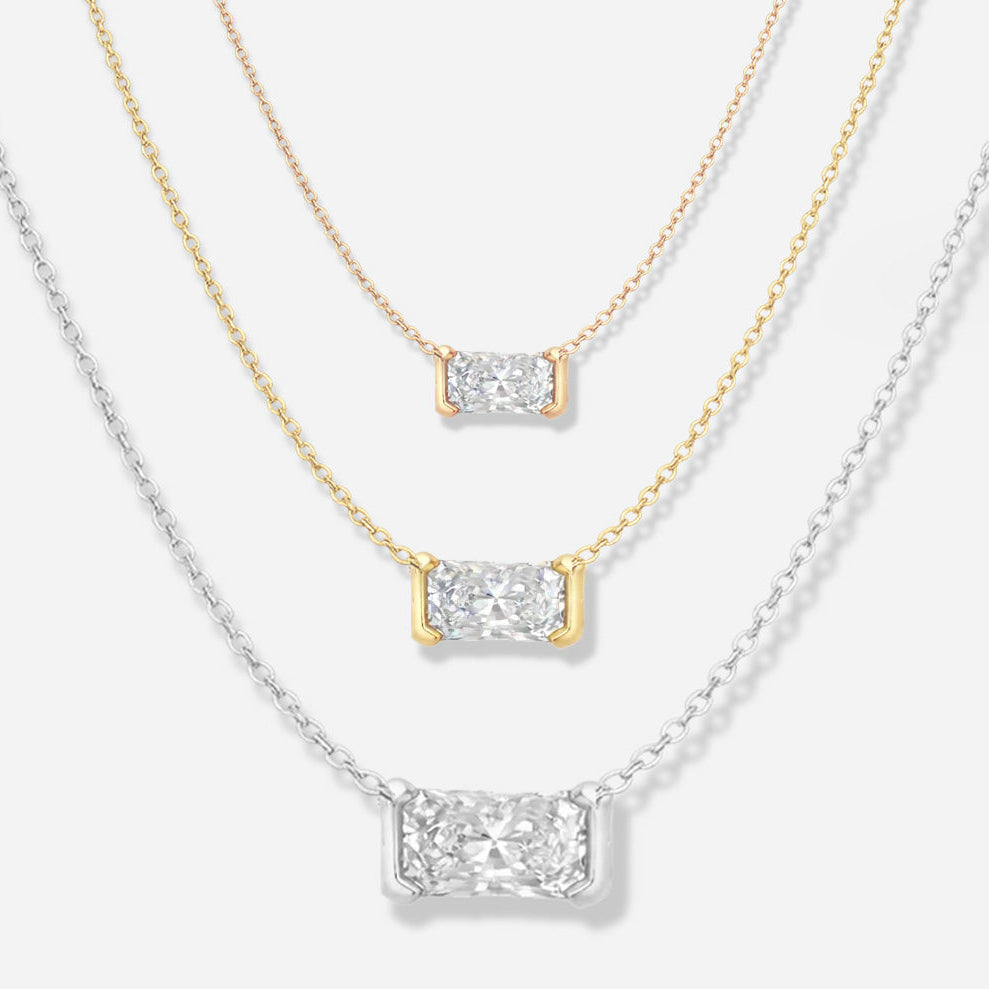 Necklaces-Vivian East West Solitaire Necklace. Diamond solitaire design with radiant cut. Simple, elegant necklace.-ELIISE MAAR JEWELLERY