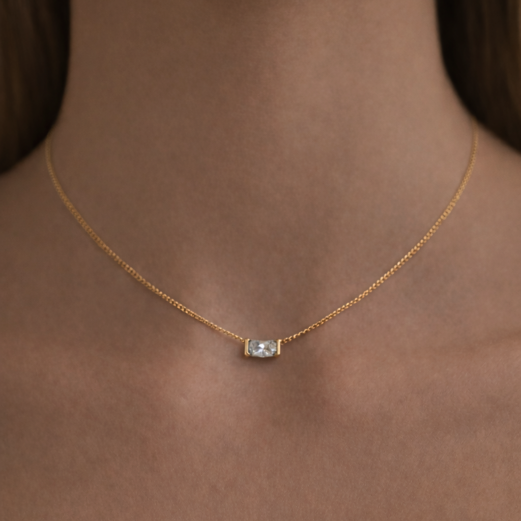 Necklaces-Vivian East West Solitaire Necklace. Diamond solitaire design with radiant cut. Simple, elegant necklace.-ELIISE MAAR JEWELLERY