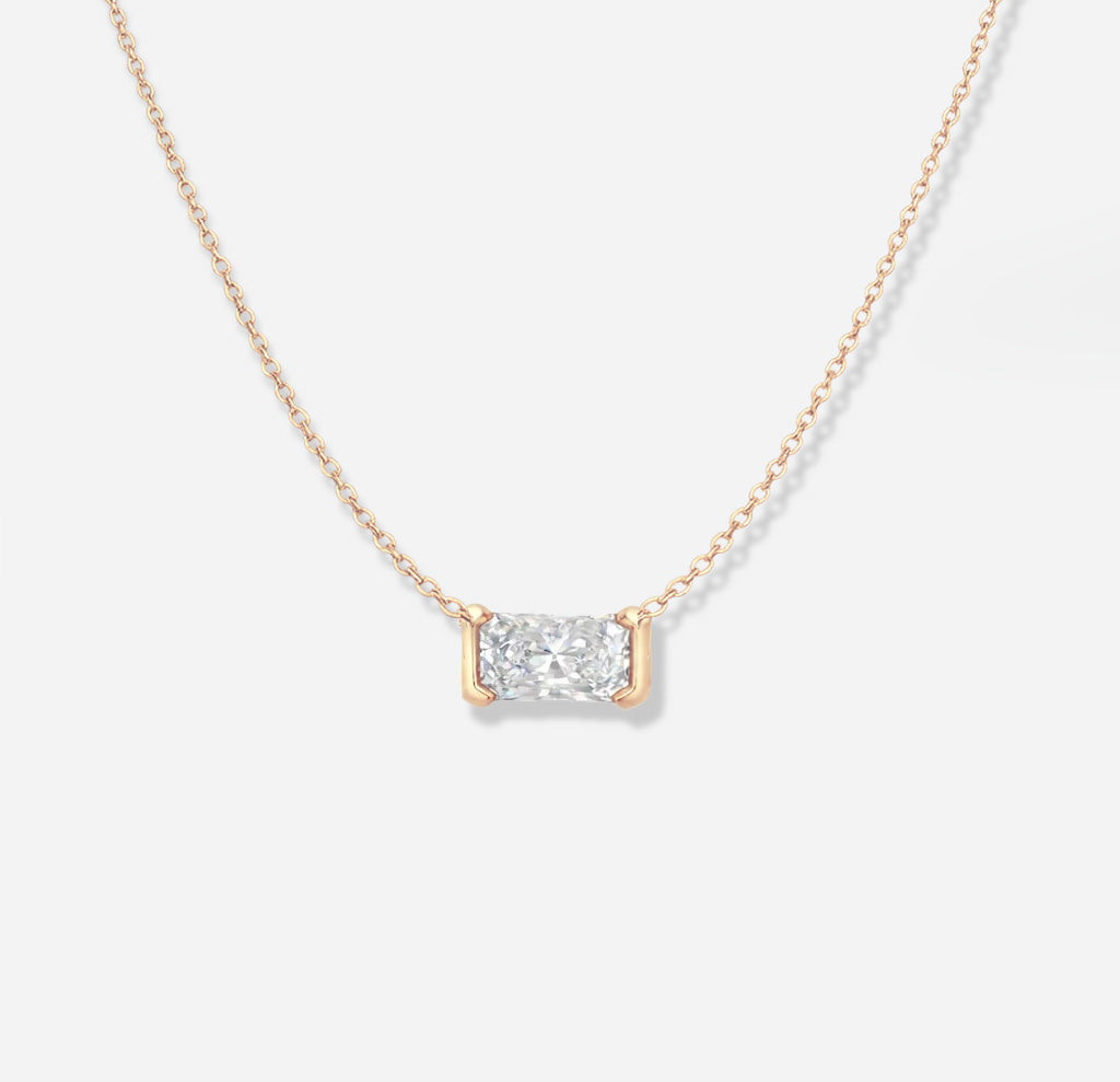 Necklaces-Vivian East West Solitaire Necklace. Diamond solitaire design with radiant cut. Simple, elegant necklace.-ELIISE MAAR JEWELLERY