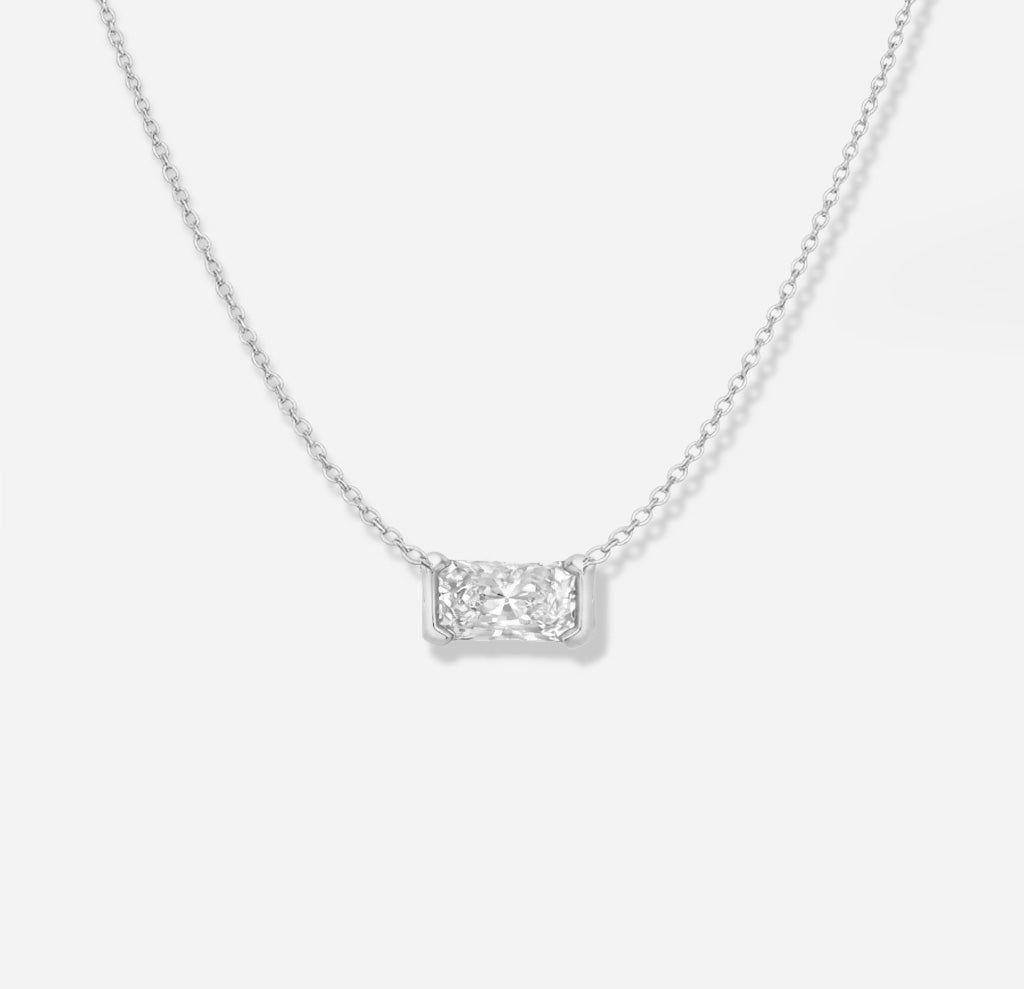 Necklaces-Vivian East West Solitaire Necklace. Diamond solitaire design with radiant cut. Simple, elegant necklace.-ELIISE MAAR JEWELLERY