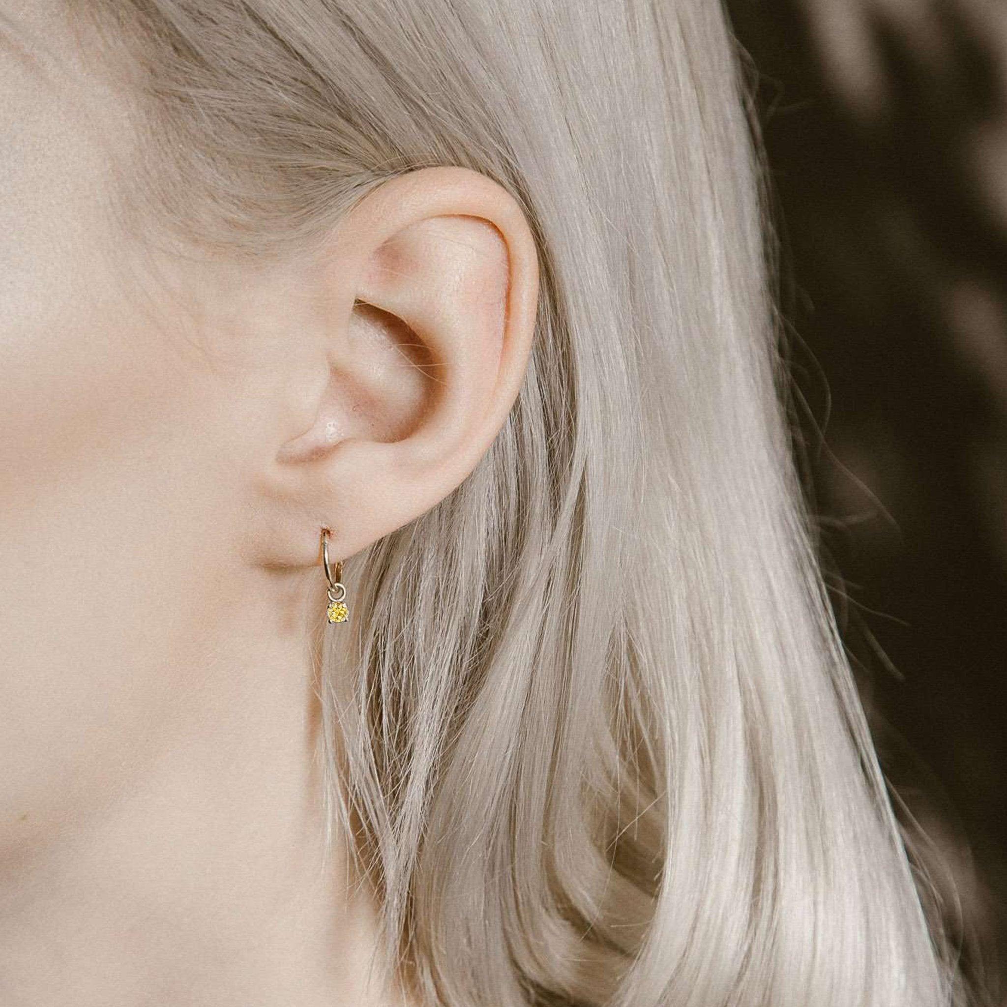 Earrings-Yellow Sapphire Sleeper Earrings. Made to order in Australia, 2-4 week lead time. Ethically sourced diamonds, recycled gold. Comfortable for day and night wear.-ELIISE MAAR JEWELLERY