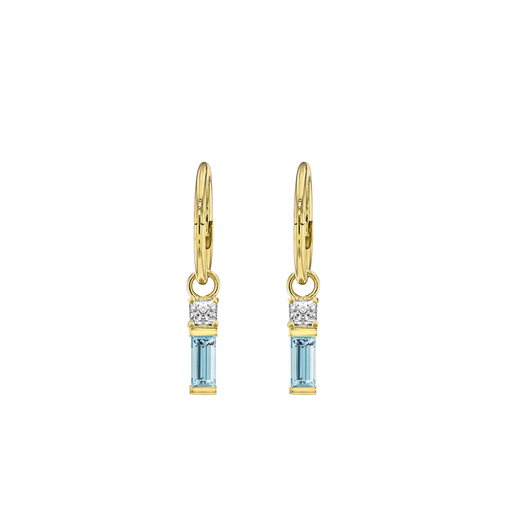 Aquamarine Baguette and Diamond Sleeper Earrings-Eliise Maar Jewellery-Eliise Maar Jewellery