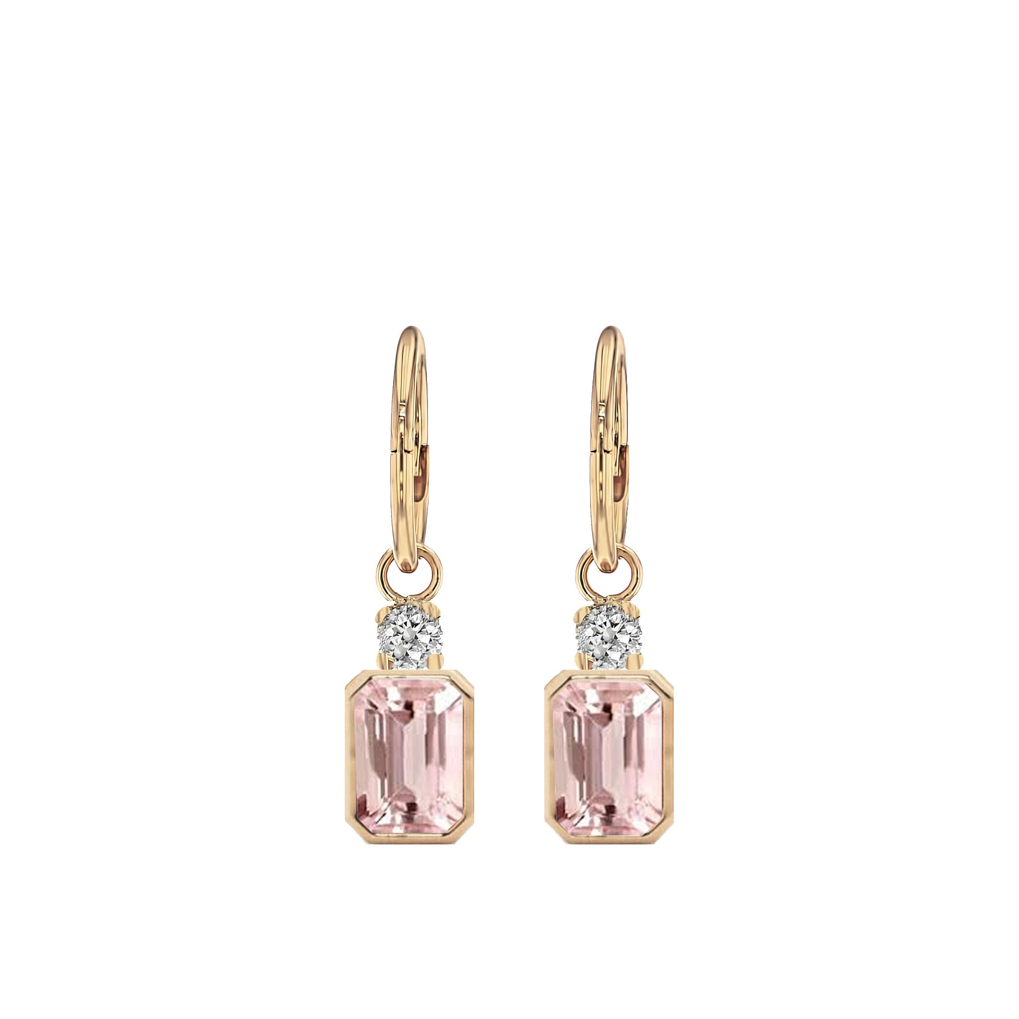 Bezel Morganite and Diamond Sleeper Earrings-Eliise Maar Jewellery-Eliise Maar Jewellery