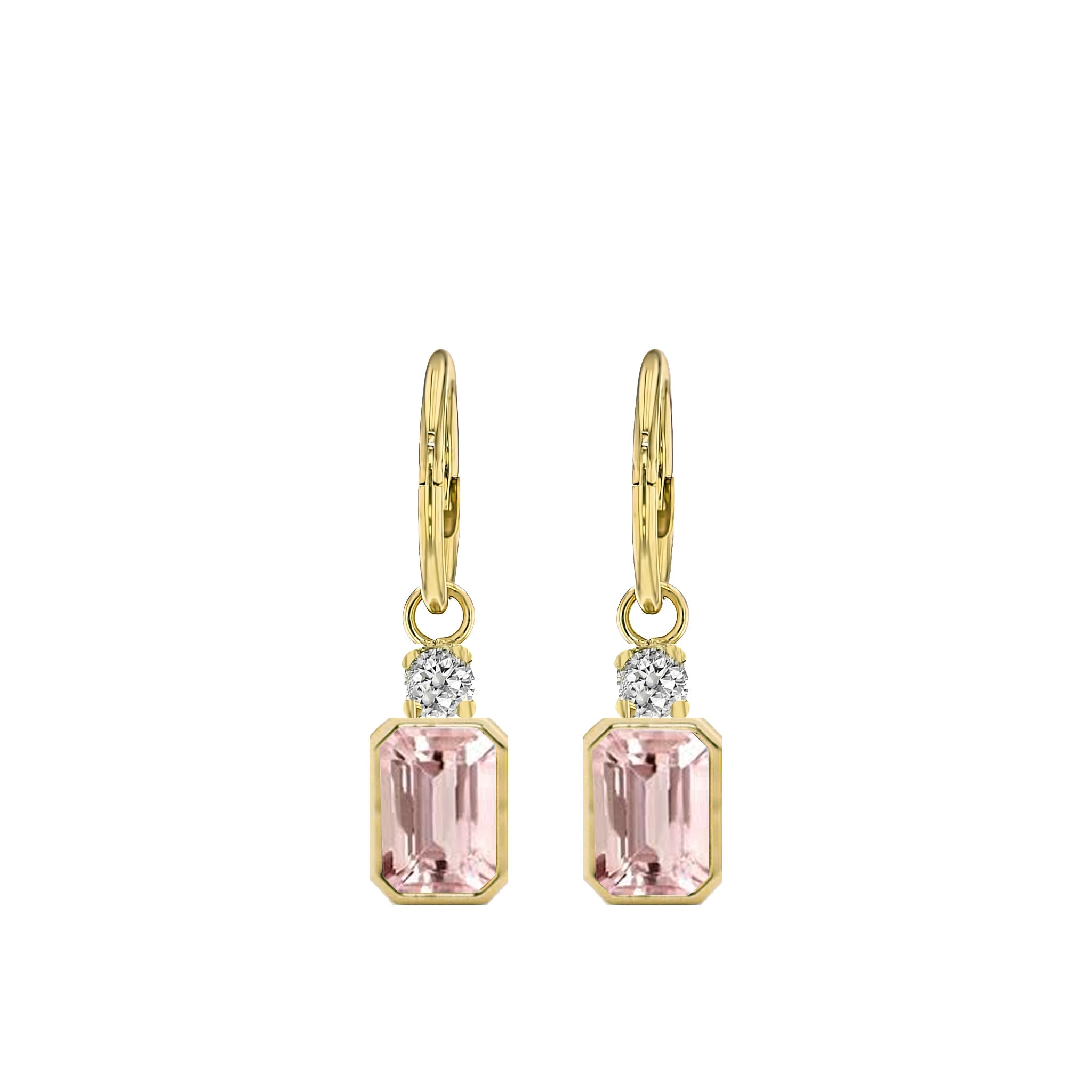 Bezel Morganite and Diamond Sleeper Earrings-Eliise Maar Jewellery-Eliise Maar Jewellery