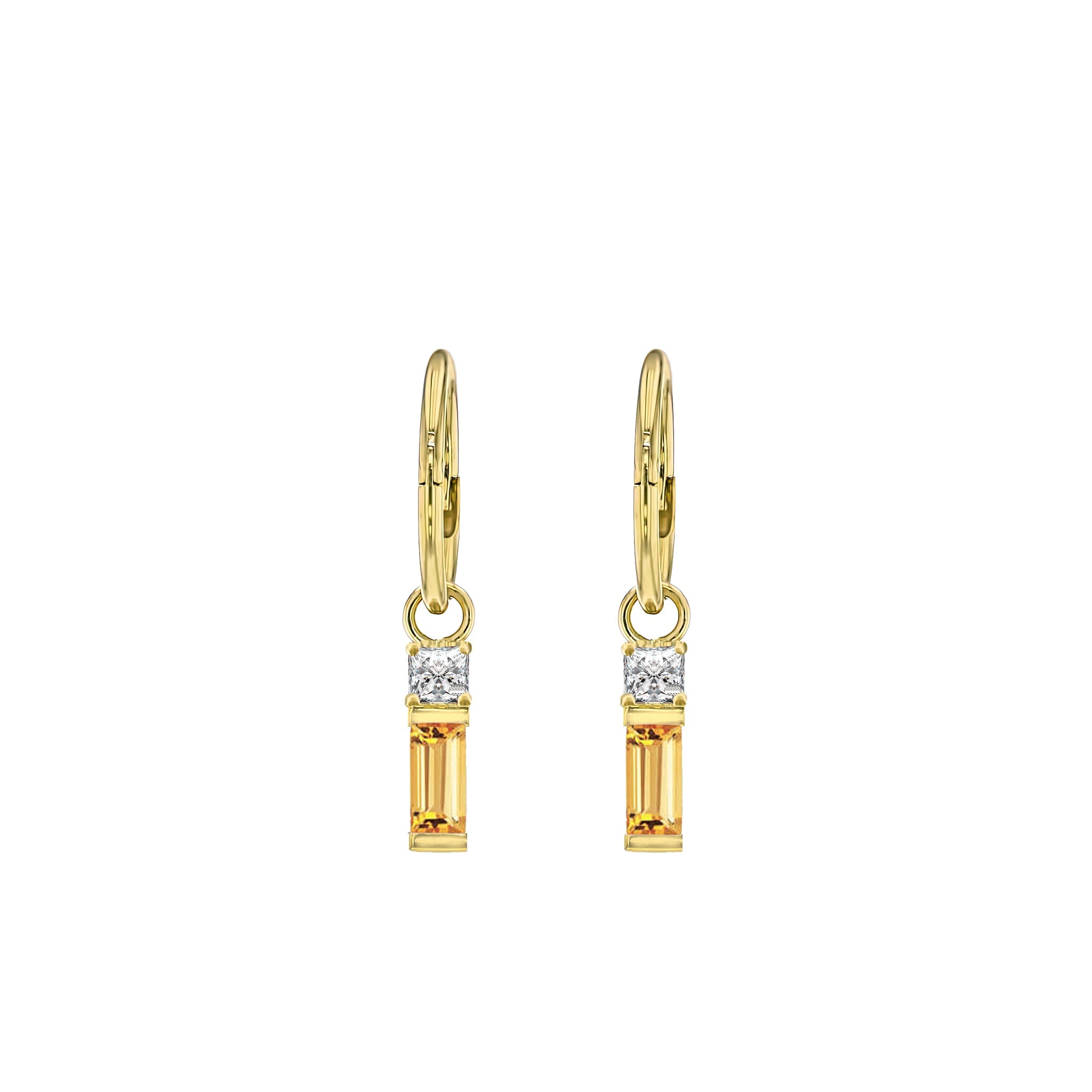 Citrine Baguette and Diamond Sleeper Earrings-Eliise Maar Jewellery-Eliise Maar Jewellery