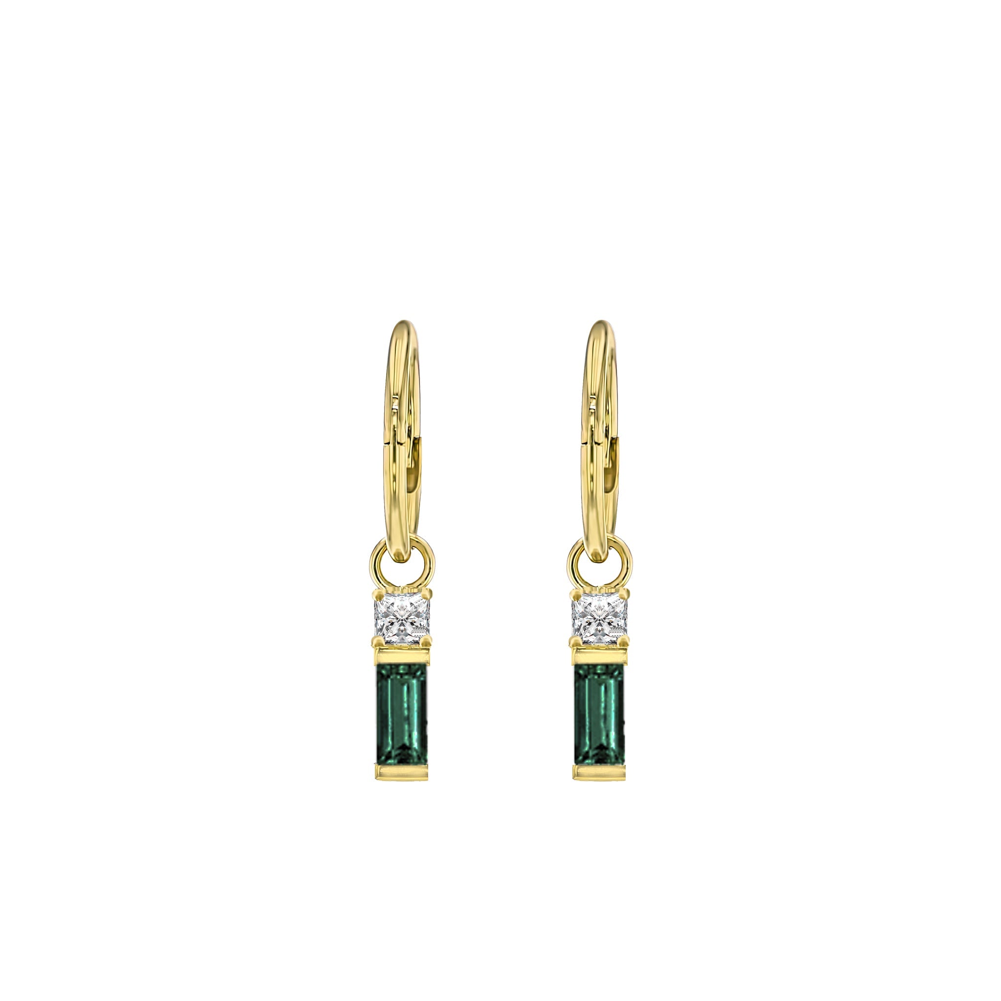 Emerald Baguette and Diamond Sleeper Earrings-Eliise Maar Jewellery-Eliise Maar Jewellery