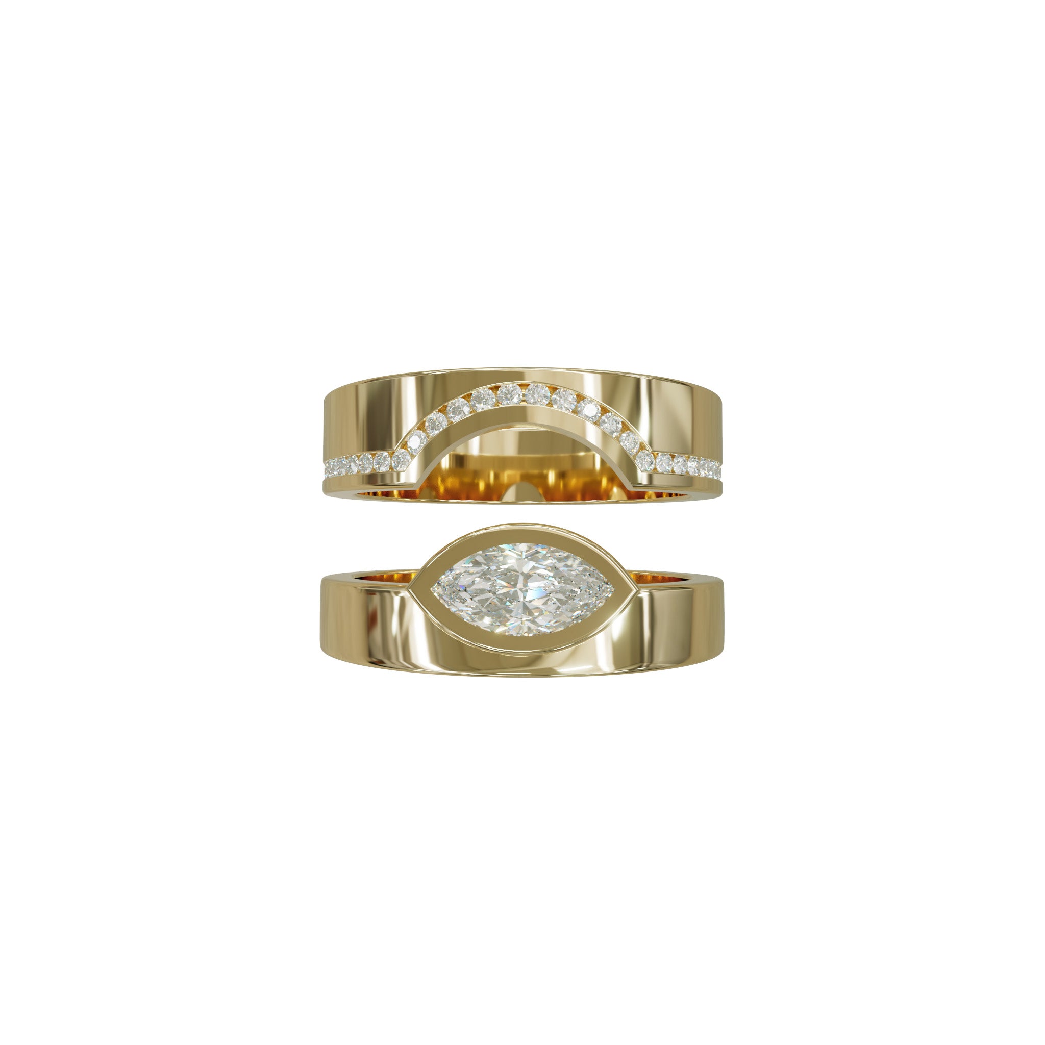 Iris Ring Set-Rings-Eliise Maar Fine Jewellery Australia-14K Yellow Gold-Iris Ring + Curved Diamond Band-Natural Diamonds-Eliise Maar Jewellery