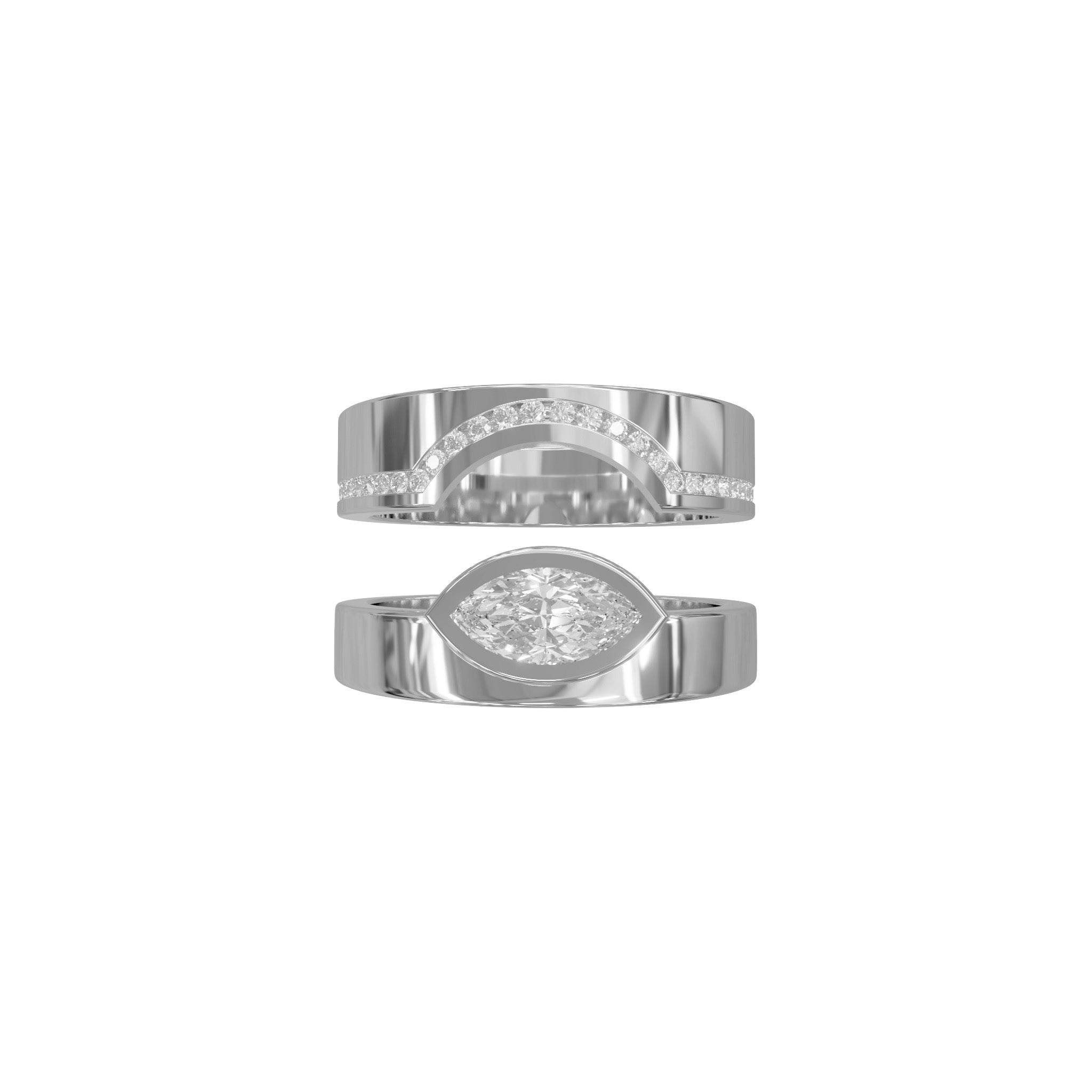 Iris Ring Set-Rings-Eliise Maar Fine Jewellery Australia-18K White Gold-Iris Ring + Curved Diamond Band-Natural Diamonds-Eliise Maar Jewellery