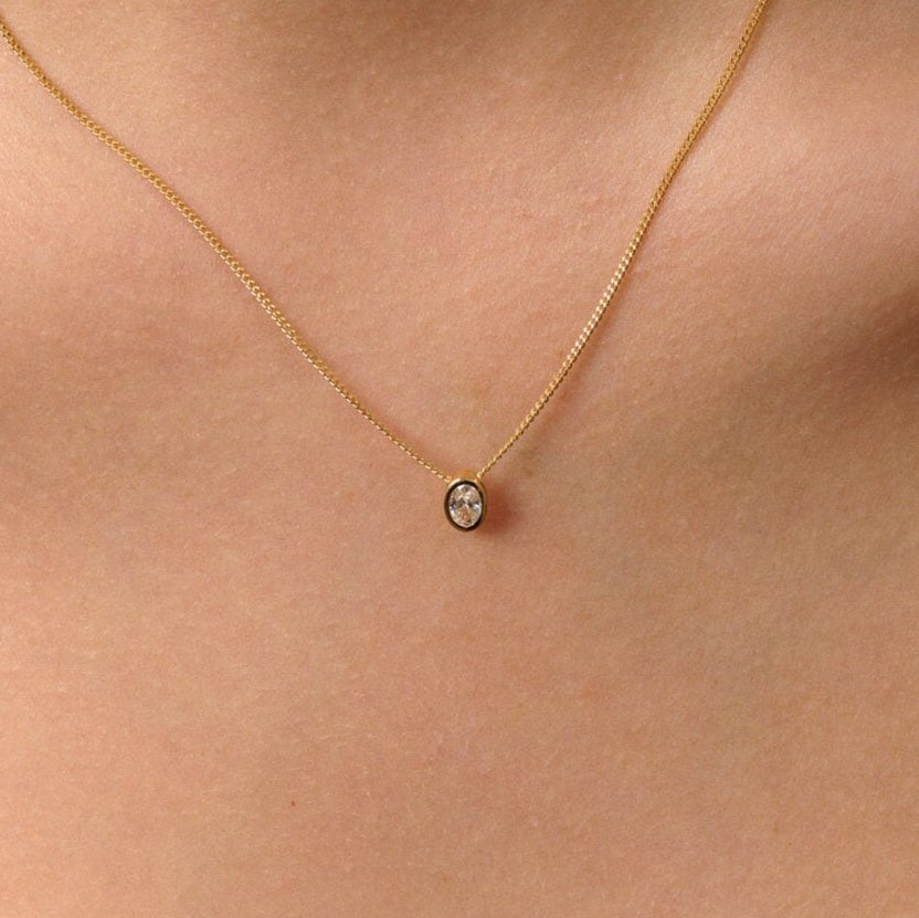 Oval Diamond Bezel Necklace-Necklaces-Eliise Maar Fine Jewellery Australia-Eliise Maar Jewellery