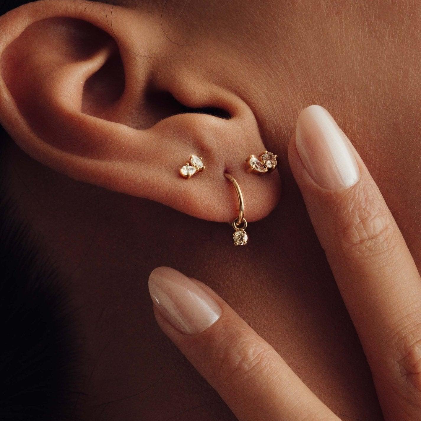 Earrings-Diamond Sleeper Earrings. Made to order with a 2-4 week lead time. Crafted in Australia for comfort and simplicity. Perfect for day and night wear. Pair with a single diamond necklace.-ELIISE MAAR JEWELLERY