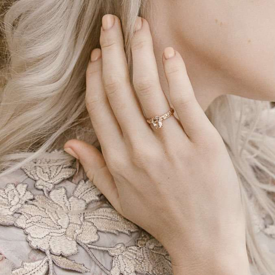Rings-One of Eliise Maar’s most-renowned pieces from her signature FROST collection. The Fine Frost Morganite Ring in Rose Gold wears like a modern day fairytale. Designed for everyday living and as the perfect engagement ring. The frost texture is unique to Eliise Maar, making it a distinct and recognizable piece of jewellery that will never fade. Complete with a sparkling peach Morganite stone for an aspect of the divine.-ELIISE MAAR JEWELLERY