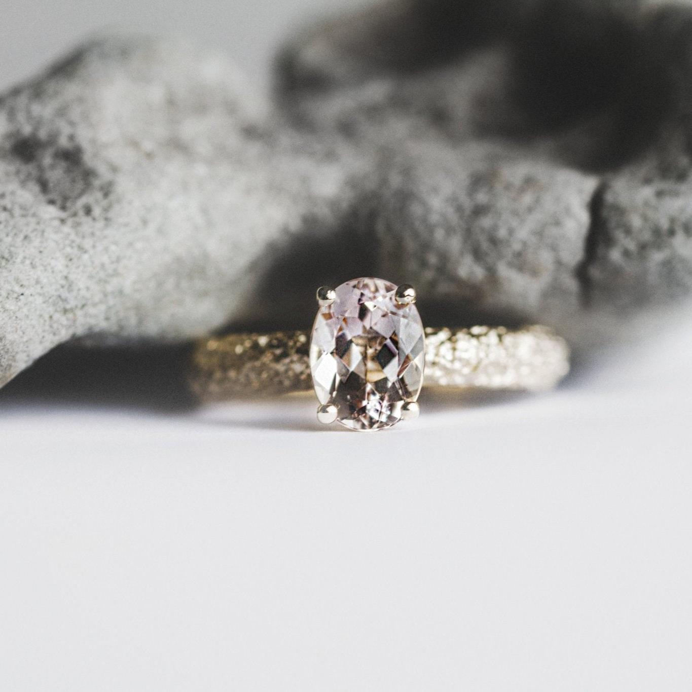 Rings-One of Eliise Maar’s most-renowned pieces from her signature FROST collection. The Fine Frost Morganite Ring in Rose Gold wears like a modern day fairytale. Designed for everyday living and as the perfect engagement ring. The frost texture is unique to Eliise Maar, making it a distinct and recognizable piece of jewellery that will never fade. Complete with a sparkling peach Morganite stone for an aspect of the divine.-ELIISE MAAR JEWELLERY