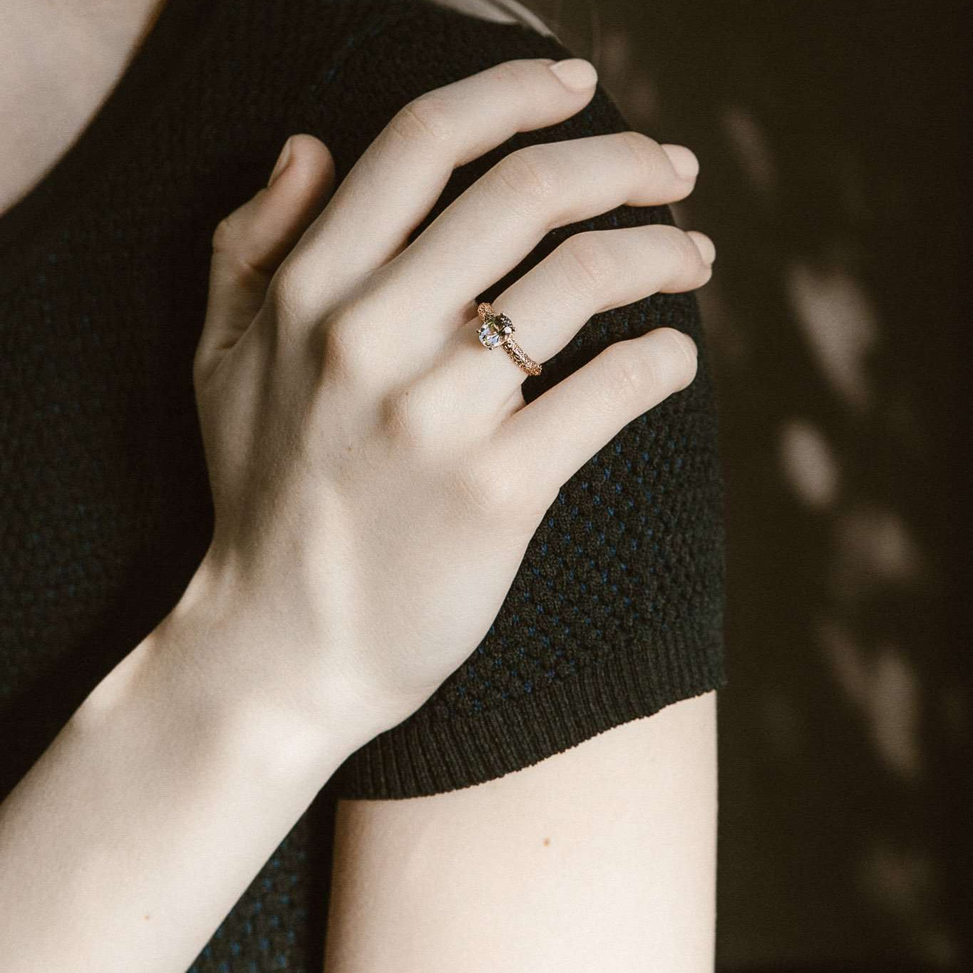 Rings-One of Eliise Maar’s most-renowned pieces from her signature FROST collection. The Fine Frost Morganite Ring in Rose Gold wears like a modern day fairytale. Designed for everyday living and as the perfect engagement ring. The frost texture is unique to Eliise Maar, making it a distinct and recognizable piece of jewellery that will never fade. Complete with a sparkling peach Morganite stone for an aspect of the divine.-ELIISE MAAR JEWELLERY