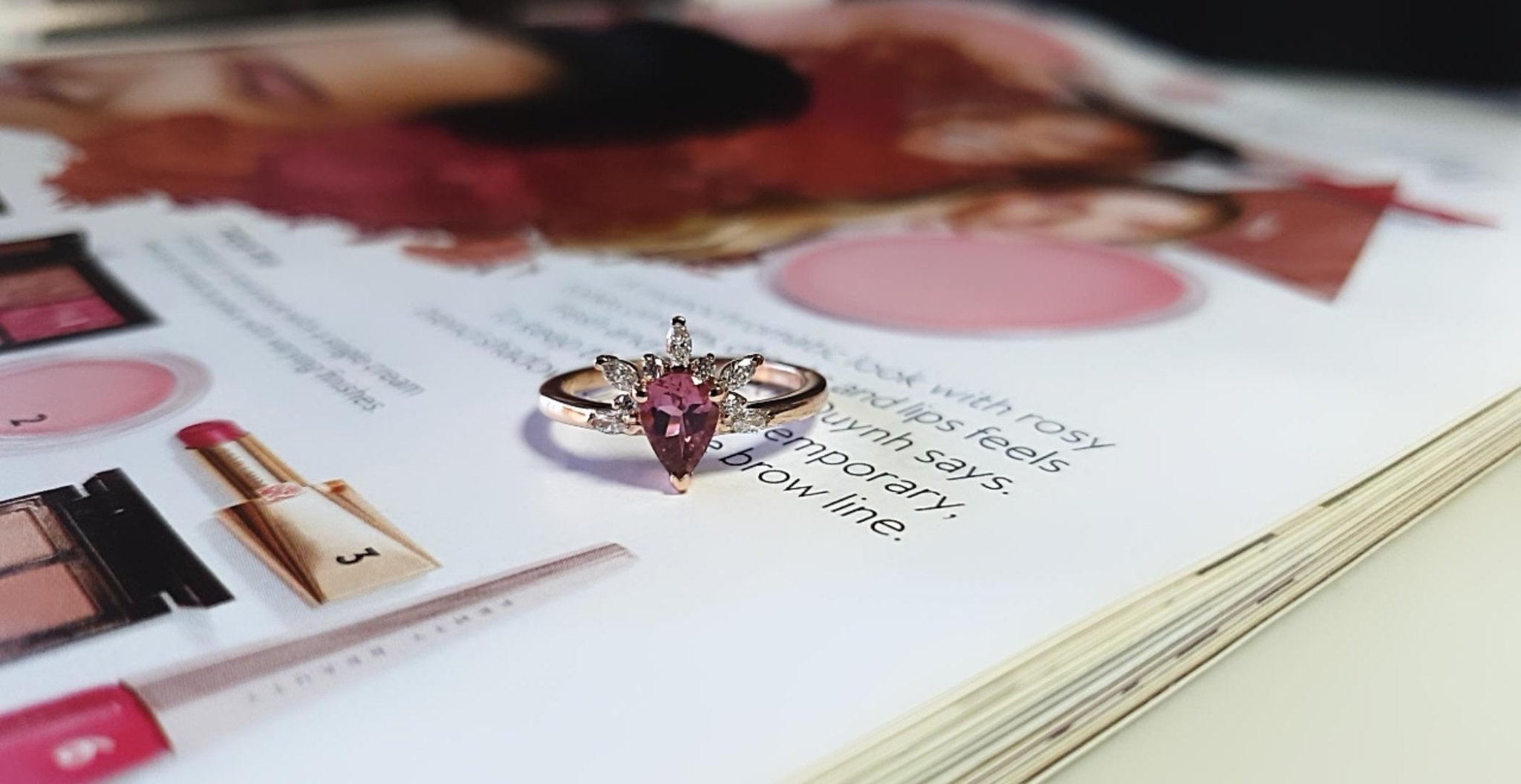 Rings-Feminine, nostalgic nod to the beauty, timelessness and grace of what it means to be woman. Center stone is a stunning vibrant Pink Tourmaline completed with a divine diamond halo. Destined to be your forever obsession. Product Details - Features a 0.70ct Pink Tourmaline- Half halo features marquise and round F/SI1 natural diamonds (approximately 0.20ct)- Shop the Natasha Diamond Crown to complete the set- The ring is 1.85mm wide and 1.6mm thick-ELIISE MAAR JEWELLERY