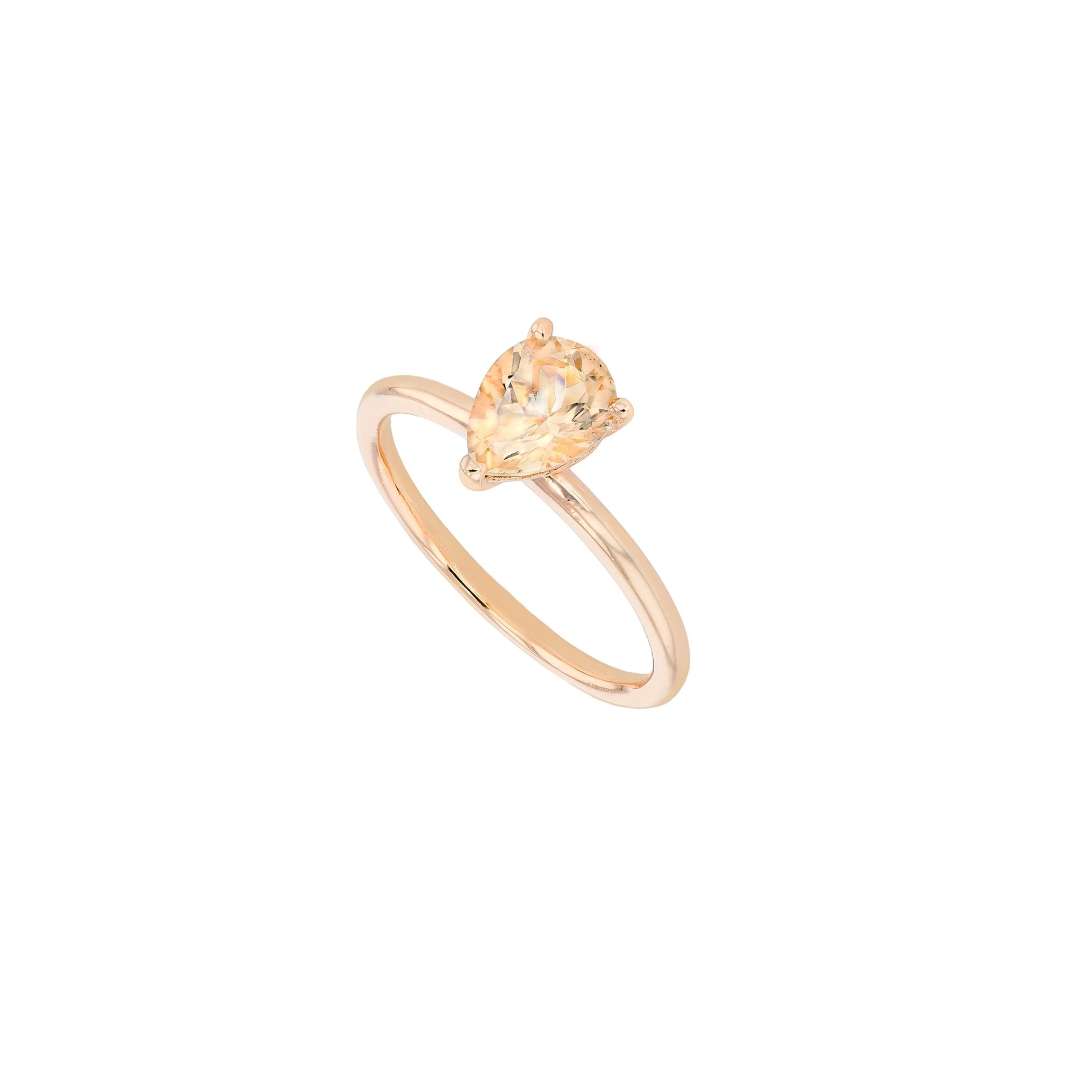 Rings-Feminine, nostalgic nod to the beauty, timelessness and grace of what it means to be woman. Made complete with the pink translucence of natural Morganite stone. Destined to be your forever obsession. An absolute treat for the minimalism lovers. Product Details - Featuring an 8x6mm pear-cut natural Morganite- Ring is 1.80mm wide and 1.80mm thick-ELIISE MAAR JEWELLERY