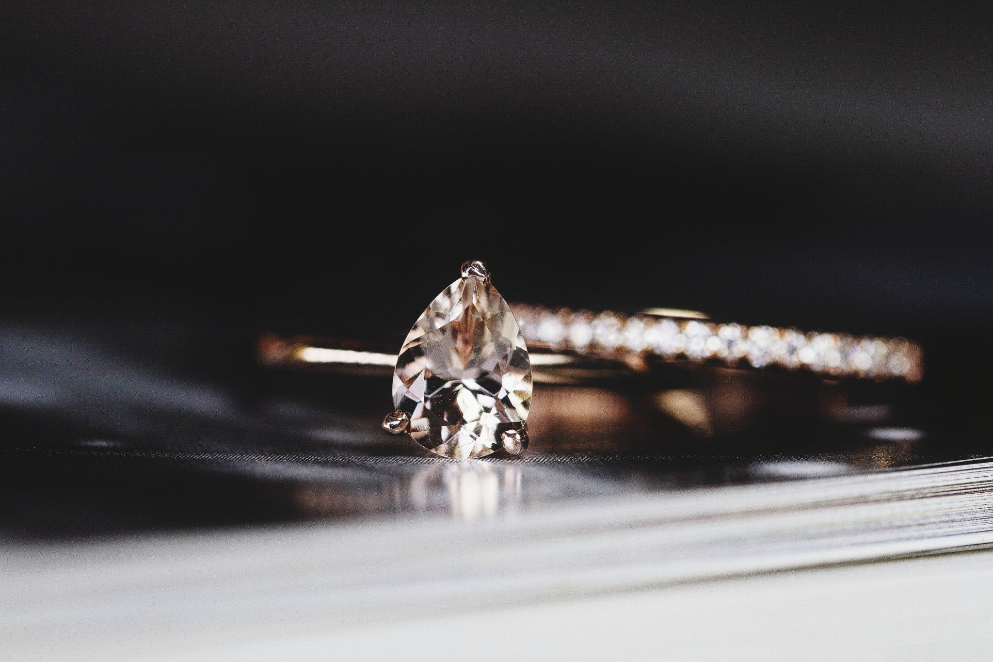 Rings-Feminine, nostalgic nod to the beauty, timelessness and grace of what it means to be woman. Made complete with the pink translucence of natural Morganite stone. Destined to be your forever obsession. An absolute treat for the minimalism lovers. Product Details - Featuring an 8x6mm pear-cut natural Morganite- Ring is 1.80mm wide and 1.80mm thick-ELIISE MAAR JEWELLERY