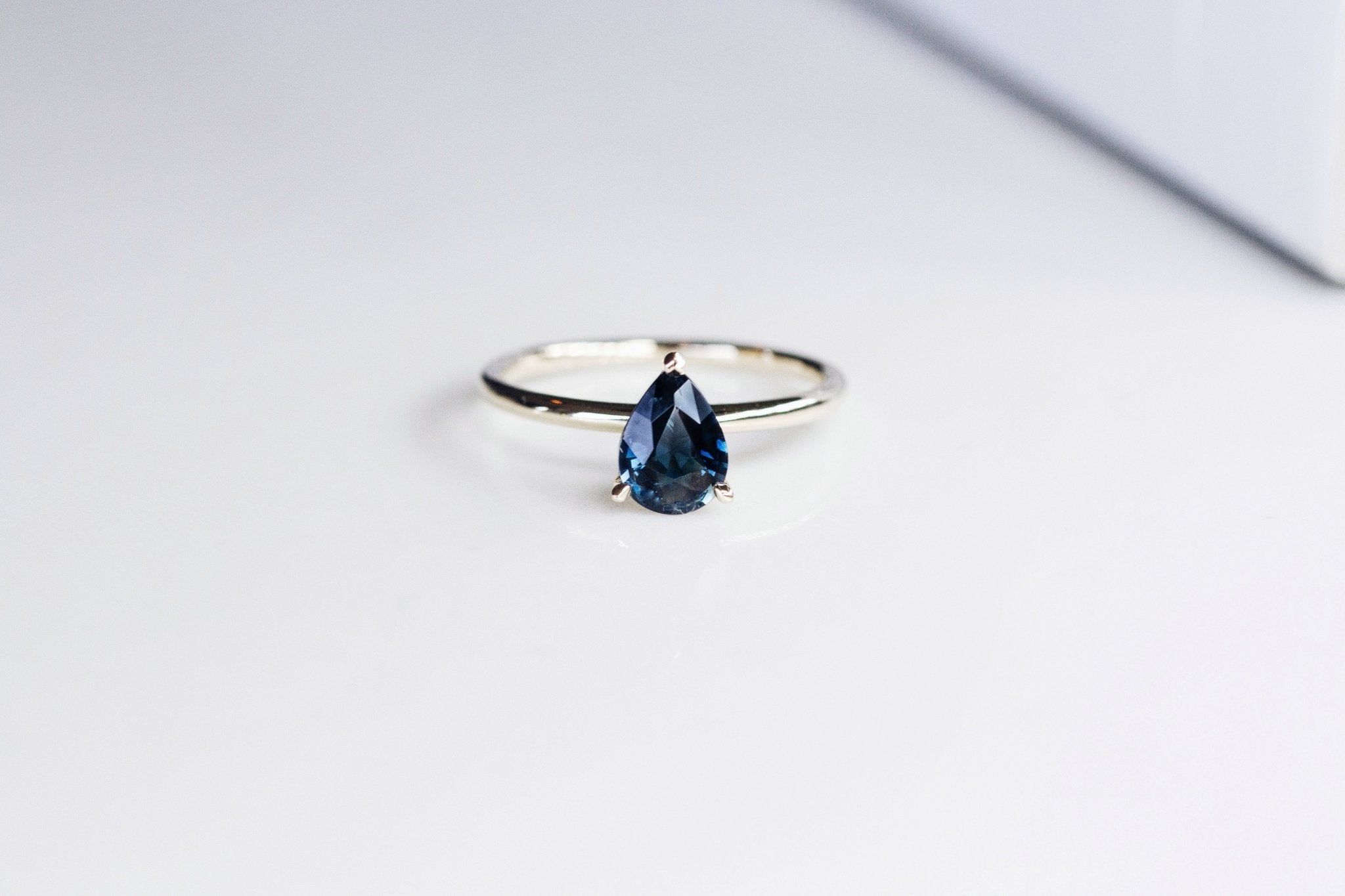 Rings-Feminine, nostalgic nod to the beauty, timelessness and grace of what it means to be woman. Made complete with the pink translucence of natural Morganite stone. Destined to be your forever obsession. An absolute treat for the minimalism lovers. Product Details - Featuring an 8x6mm pear-cut natural Australian sapphire- Ring is 1.80mm wide and 1.80mm thick-ELIISE MAAR JEWELLERY