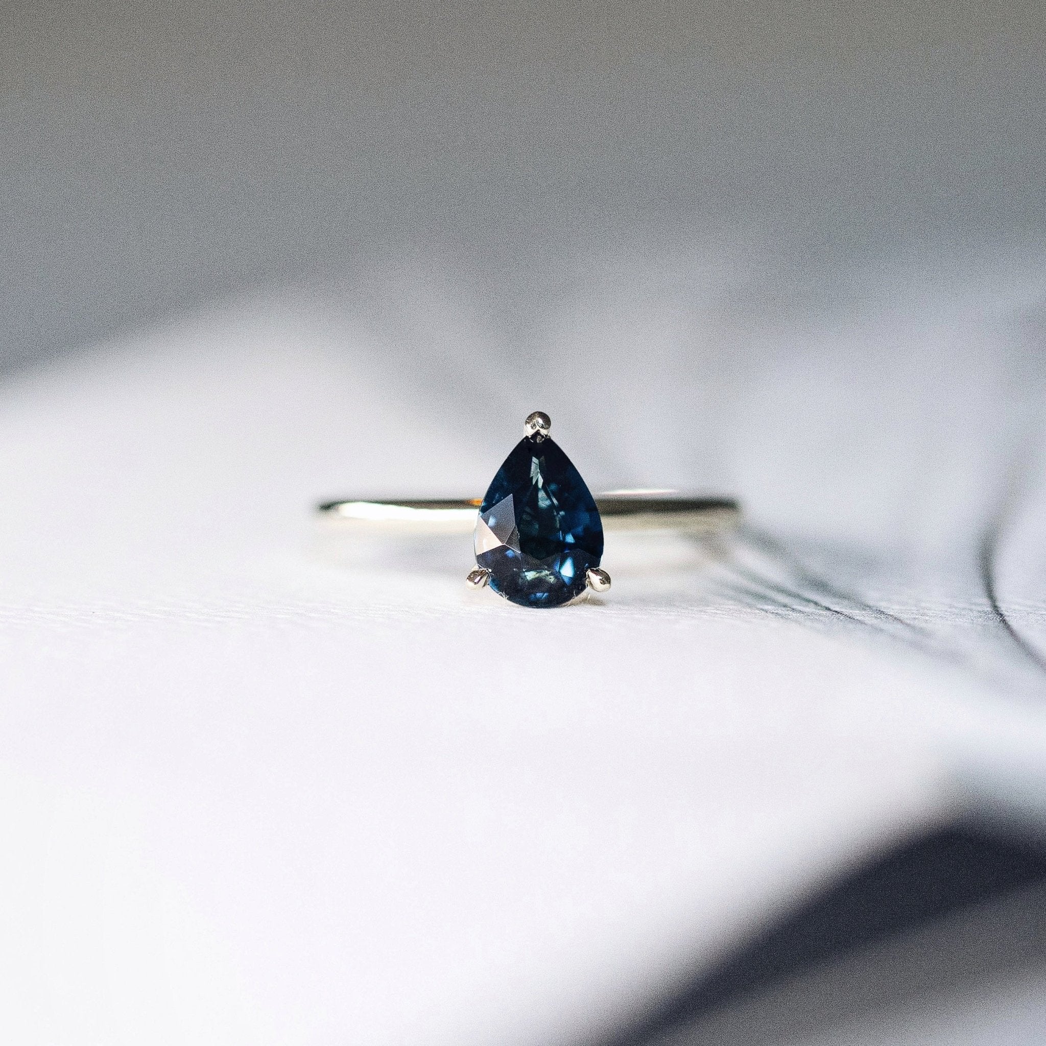 Rings-Feminine, nostalgic nod to the beauty, timelessness and grace of what it means to be woman. Made complete with the pink translucence of natural Morganite stone. Destined to be your forever obsession. An absolute treat for the minimalism lovers. Product Details - Featuring an 8x6mm pear-cut natural Australian sapphire- Ring is 1.80mm wide and 1.80mm thick-ELIISE MAAR JEWELLERY