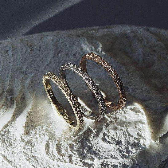 Rings-Inspired by the frosty landscapes of Estonia, this detailed gold band is delicate and sophisticated. Stunning as a stand alone ring or stacked.-ELIISE MAAR JEWELLERY