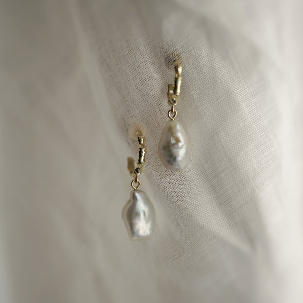 Gold Bamboo Pearl Earrings - Eliise Maar Jewellery