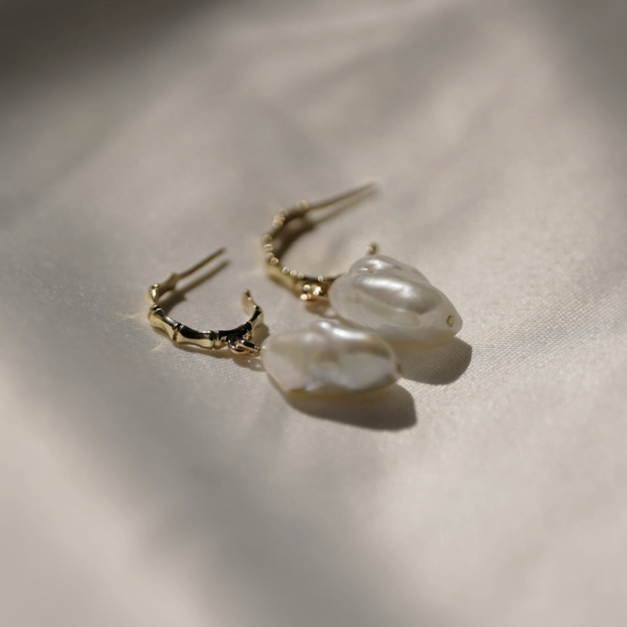 Gold Bamboo Pearl Earrings - Eliise Maar Jewellery