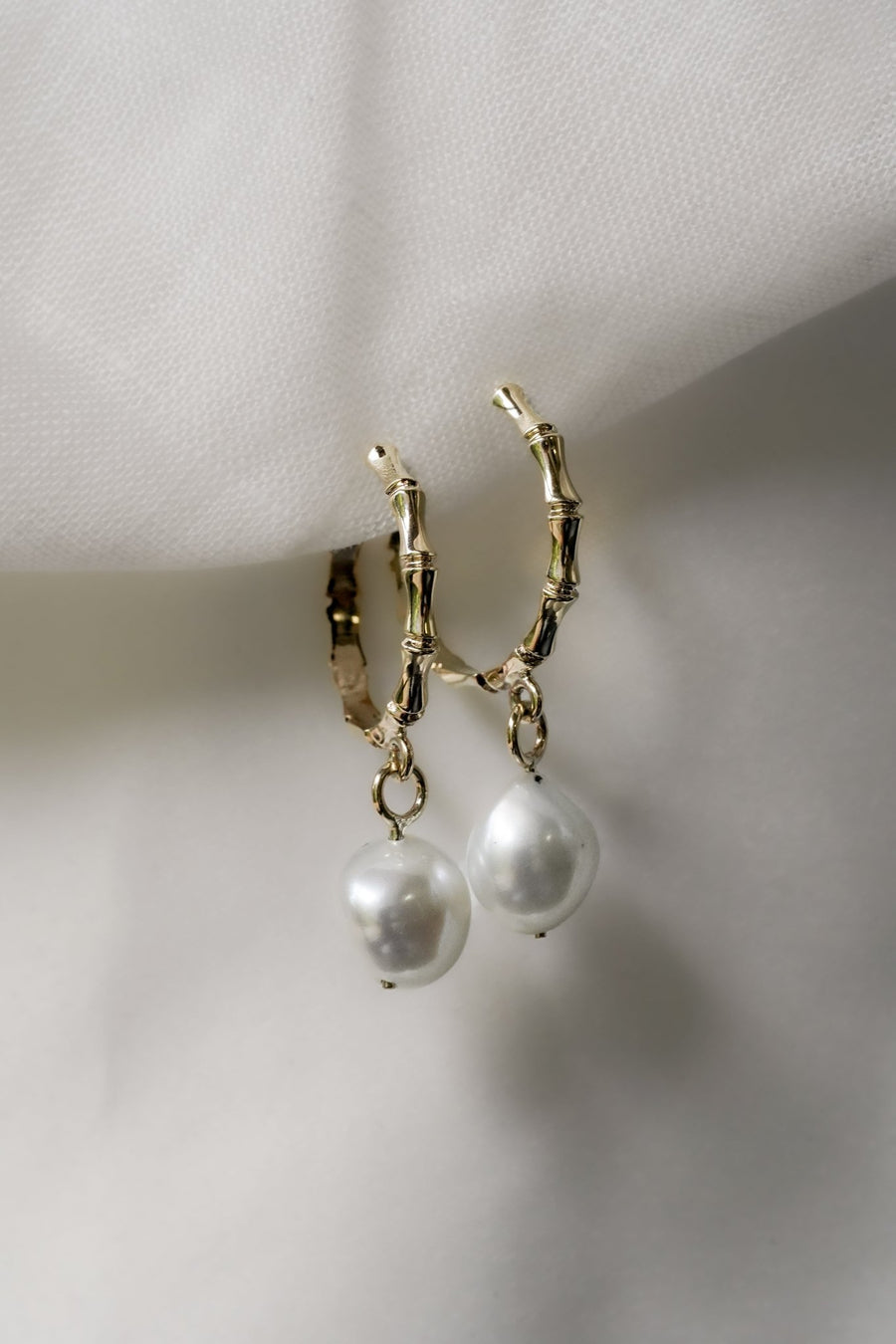 Large Gold Bamboo Pearl Earrings - Eliise Maar Jewellery
